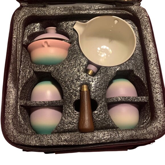 Lurrker Collection Tea Set Carrying Case Ceramic Teapot & Cups For Travel - Picture 11 of 12